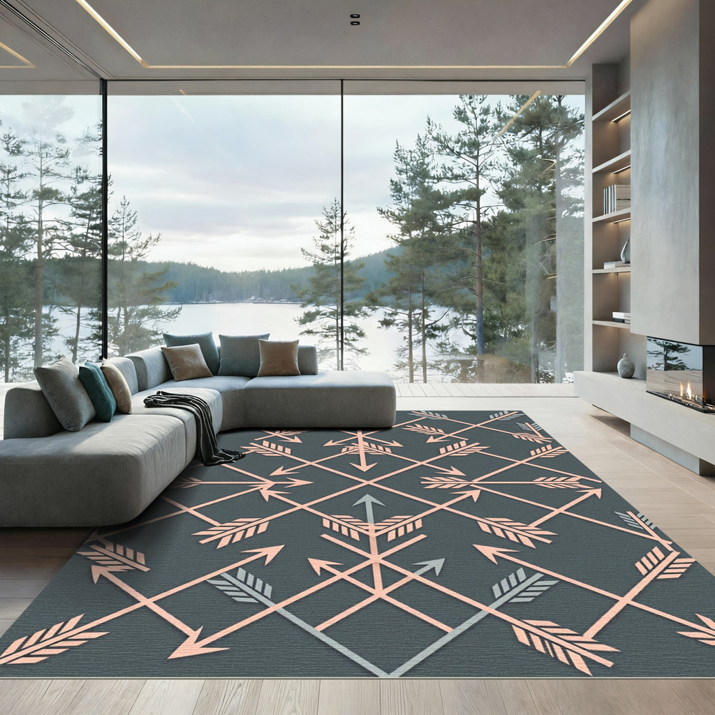 Blush Pink Arrow Geometric Charcoal Rug