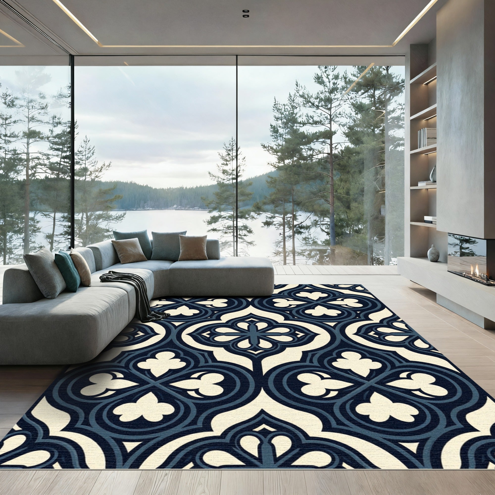 Midnight Navy Gothic Quatrefoil Tile Rug