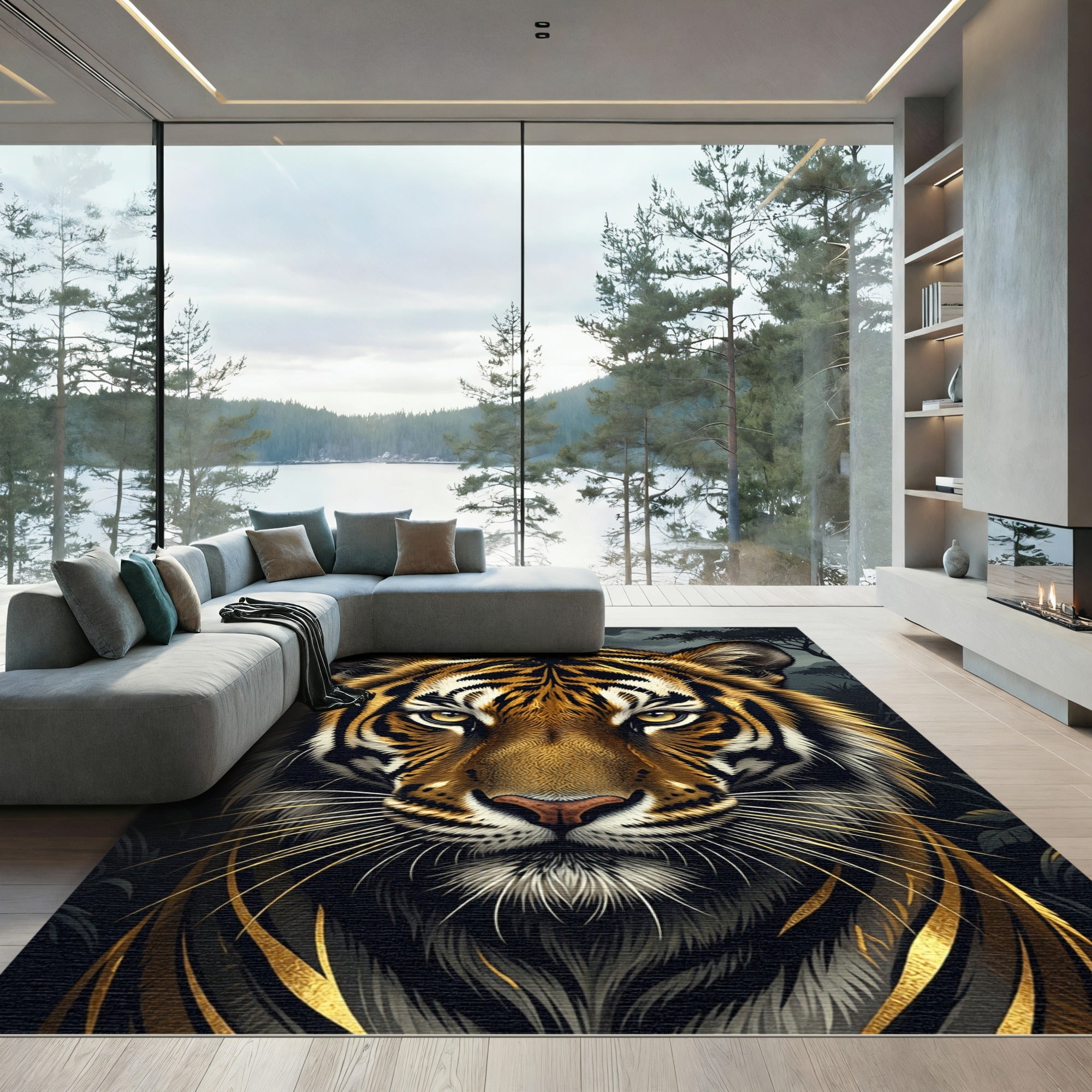 Majestic Golden Tiger Portrait Rug
