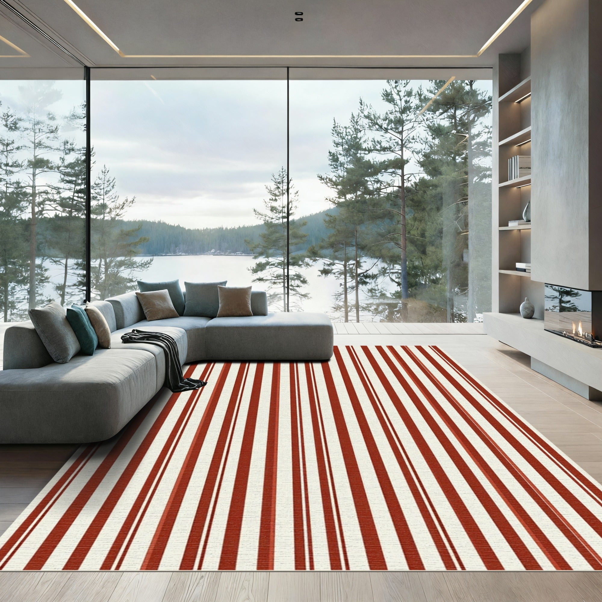 Bold Red Cream Subtle Stripes Rug