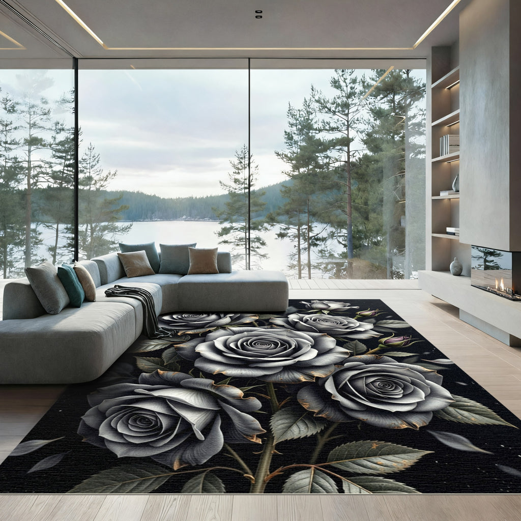 Monochrome Rose Bud Arrangement Rug