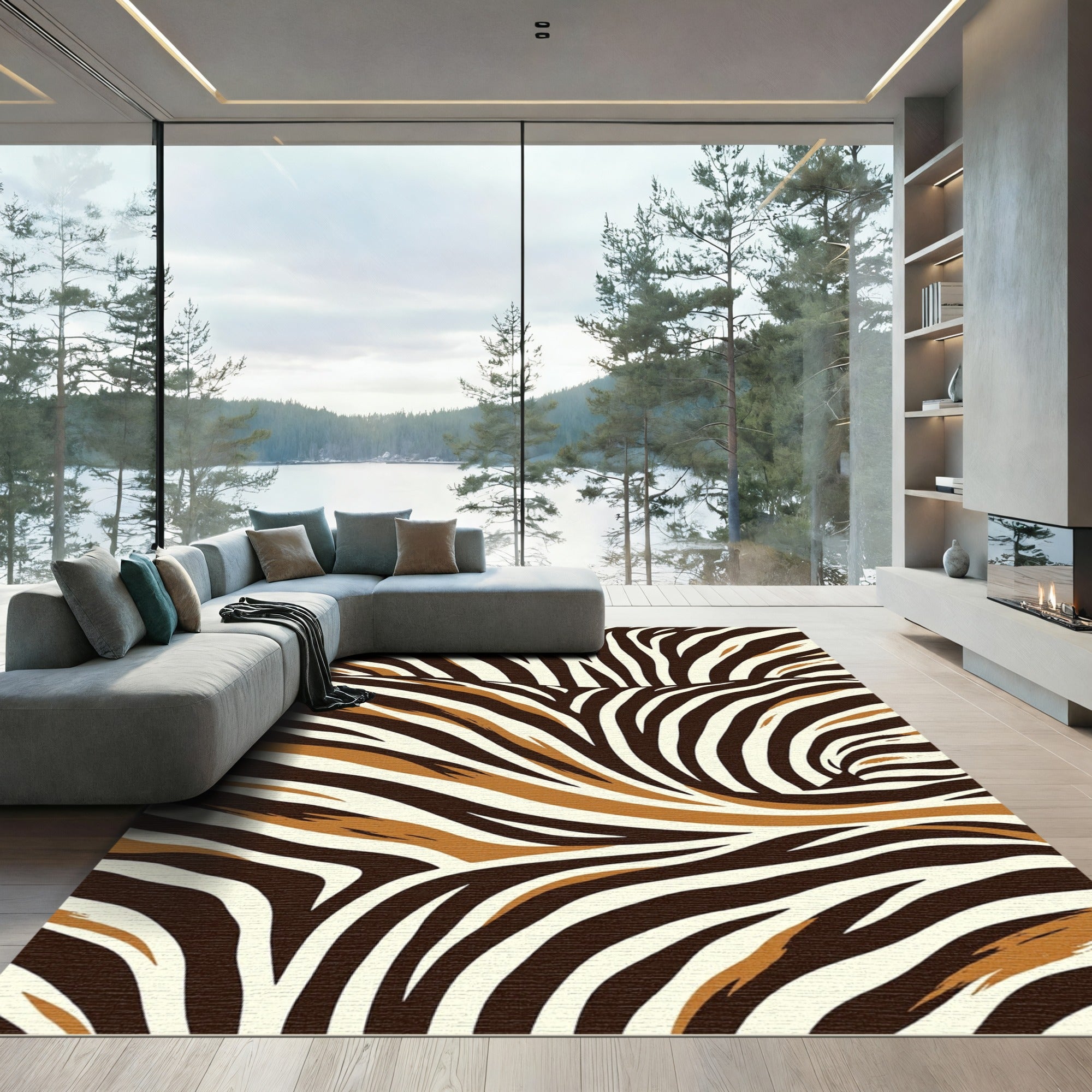 Bold Brown and Cream Zebra Wave Rug