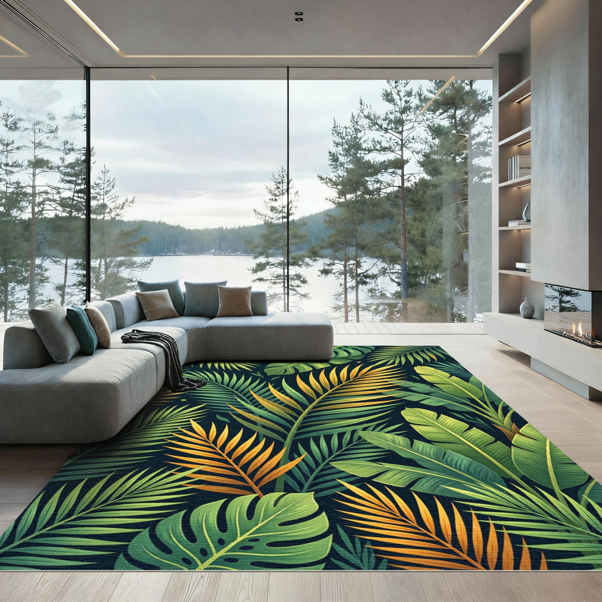 Lush Golden Tropical Foliage Rug