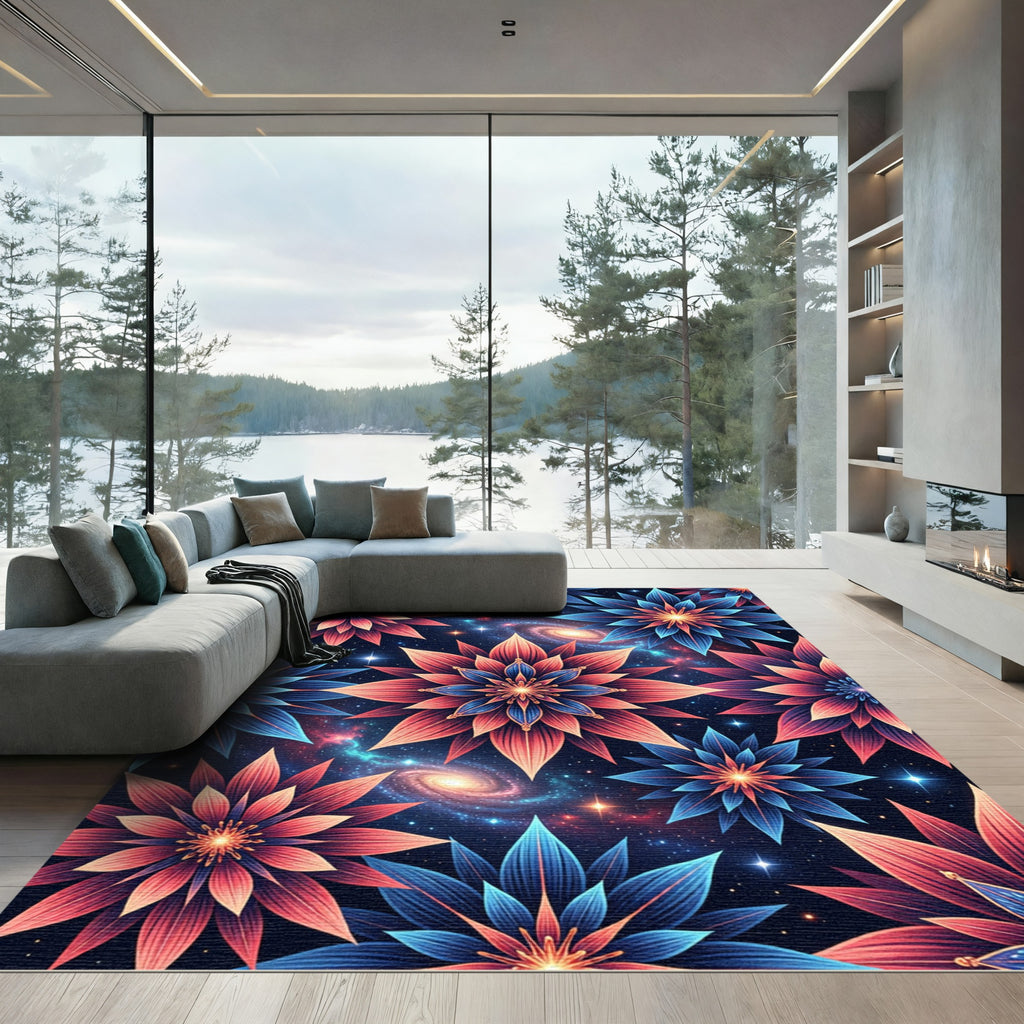 Cosmic Floral Galaxy Nebula Art Rug