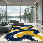 Modern Navy and Gold Abstract Stroke Rug