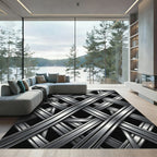 Metallic Silver Interlocked Geometric Grid Rug