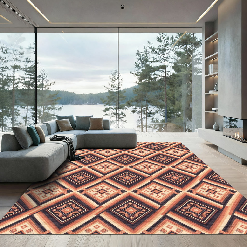 Terracotta Orange Diamond Layers Rug