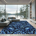 Deep Blue Floral Art Nouveau Rug