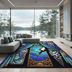 Rich Blue Wisteria Golden Foliage Tassels Rug