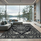 Ornate Black Silver Floral Cloud Rug