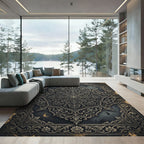 Ornate Charcoal Silver Floral Damask Rug