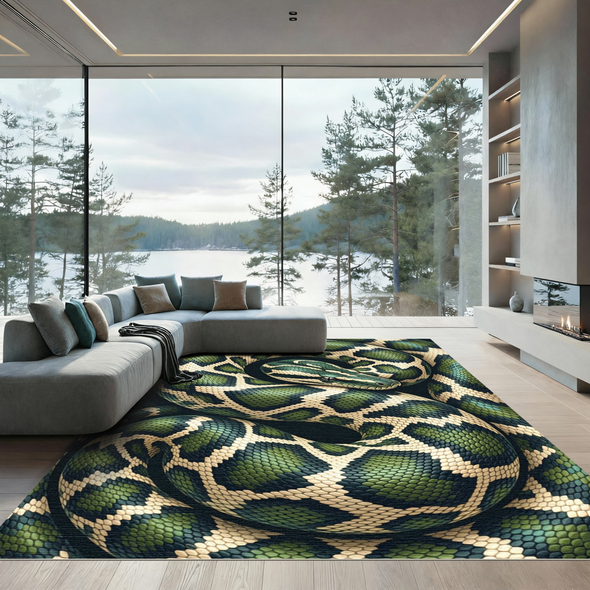 Emerald Green Coiled Serpent Scales Rug