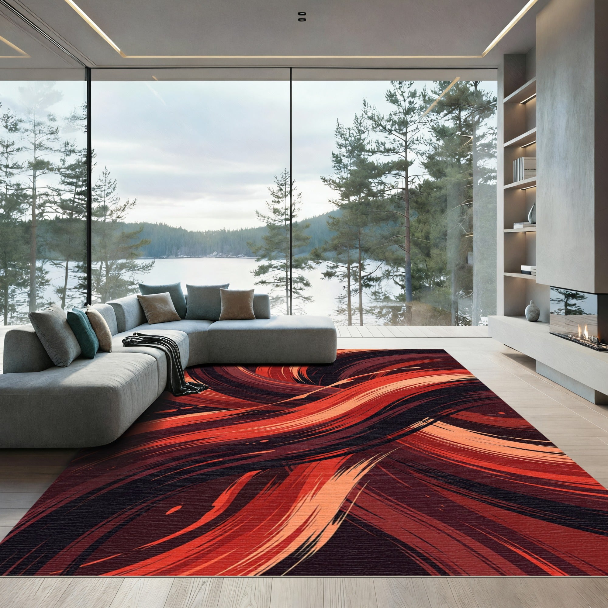 Fiery Red Swirling Brushstrokes Rug