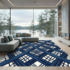Indigo Blue Geometric Interwoven Lattice Rug