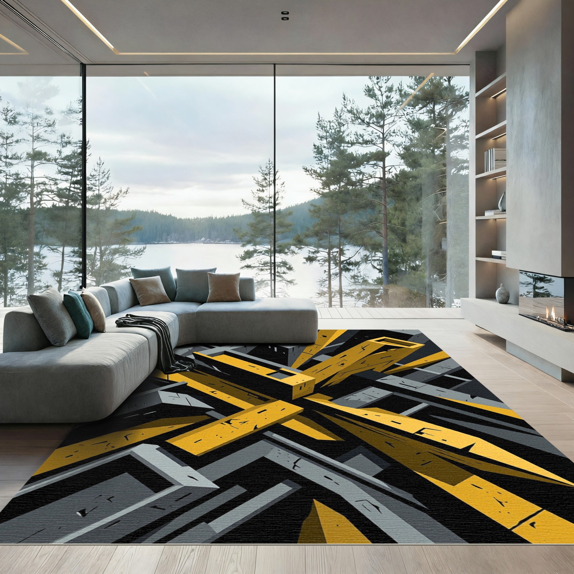 Geometric Shadow Yellow Structure Rug