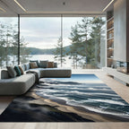 Misty Coastal Mountain Shoreline Scenery Rug