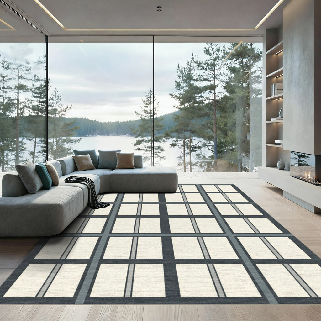 Grid Layout Cream Gray Composition Rug