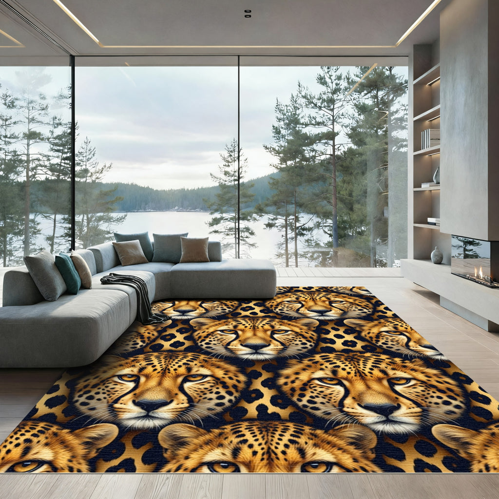 Bold Golden Cheetah Face Repetitive Rug