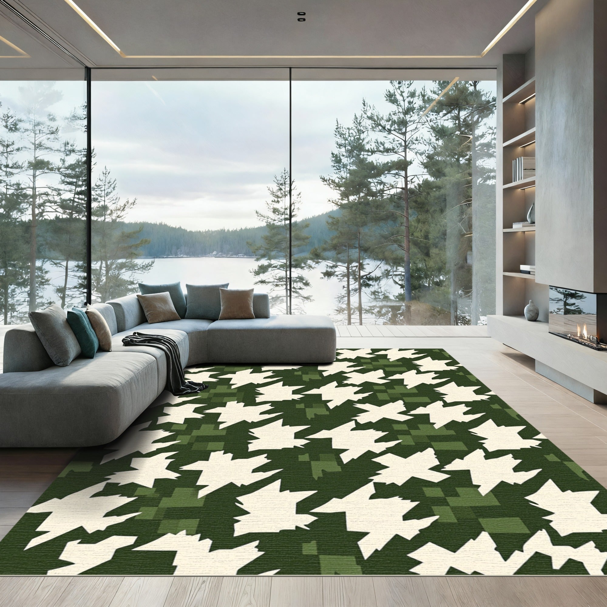 Forest Houndstooth Pixelated Camo Rug