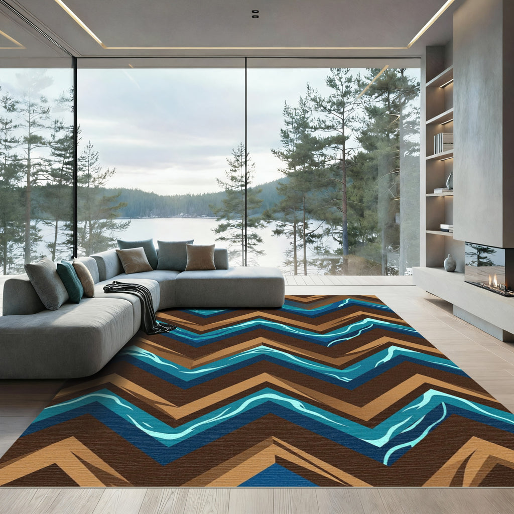 Abstract Geometric Waves in Earthy Tones Rug