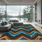 Abstract Geometric Waves in Earthy Tones Rug