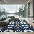 Geometric Navy Indigo Diamond Grid Rug