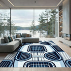 Modern Cobalt Geometric Architectural Grille Rug