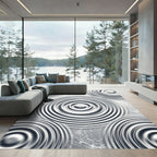 Modern Metallic Silver Rippled Circle Rug