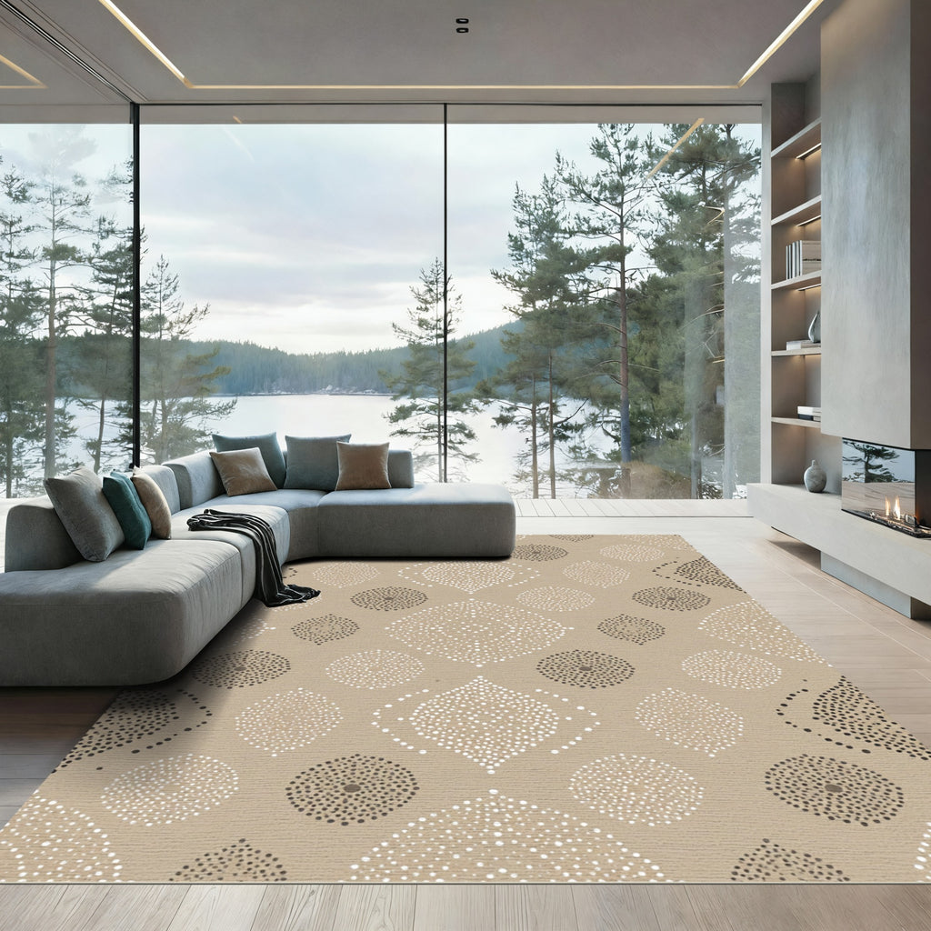 Neutral Contemporary Dotted Medallion Rug