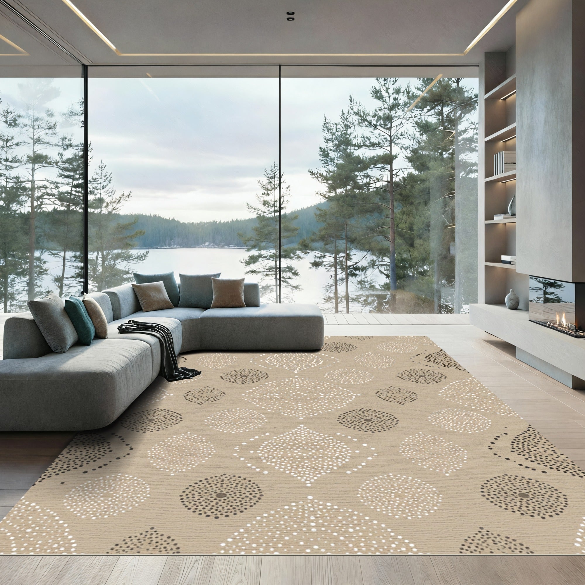 Neutral Contemporary Dotted Medallion Rug