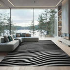 Monochromatic Wavy Black and White Lines Rug