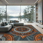Geometric Orange Sunburst Mandala Rug