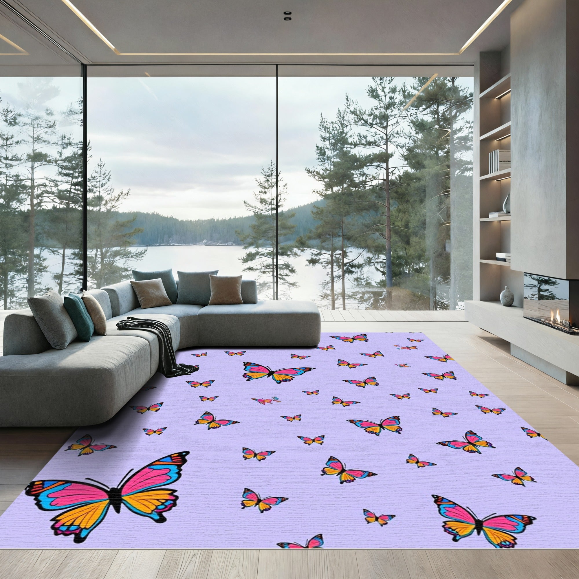 Pink Yellow Blue Butterfly Meadow Rug