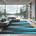 Luminous Teal and Charcoal Abstract Waves Rug