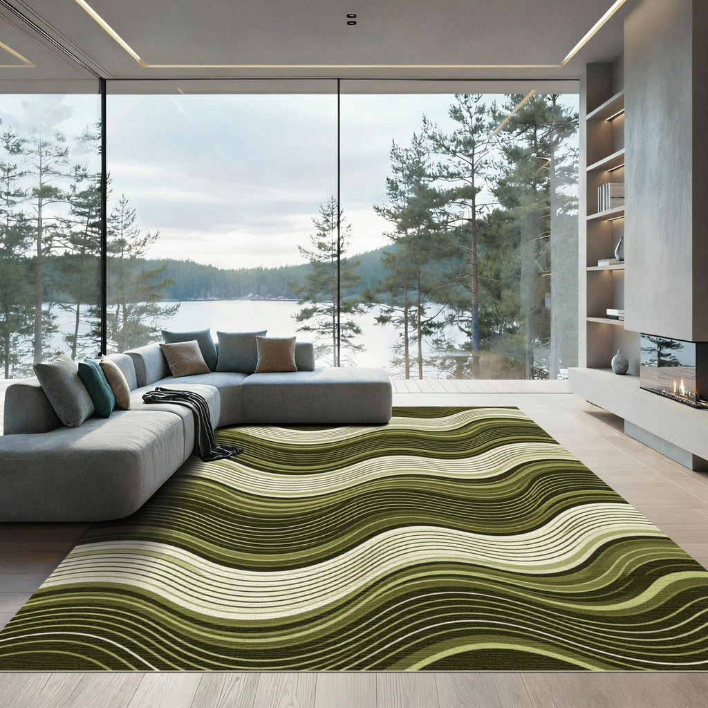 Olive Green Wave Stripe Rug