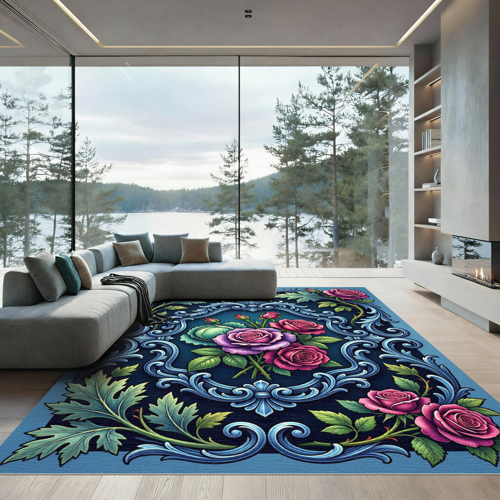 Ornate Floral Vine Embossed Rug