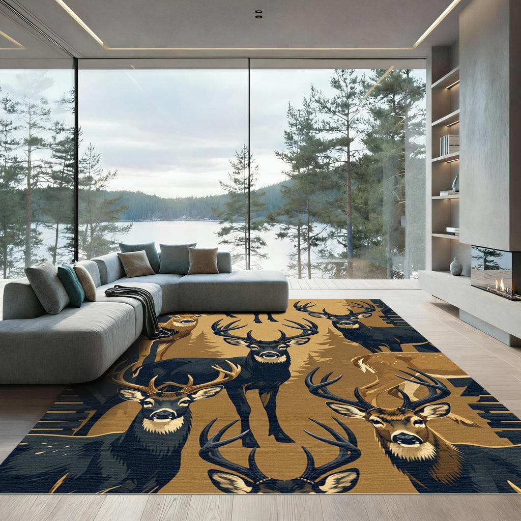 Modern Forest Deer Amber Woodland Rug