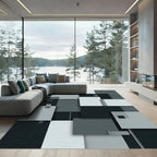 Monochrome Geometric Blocks Composition Rug
