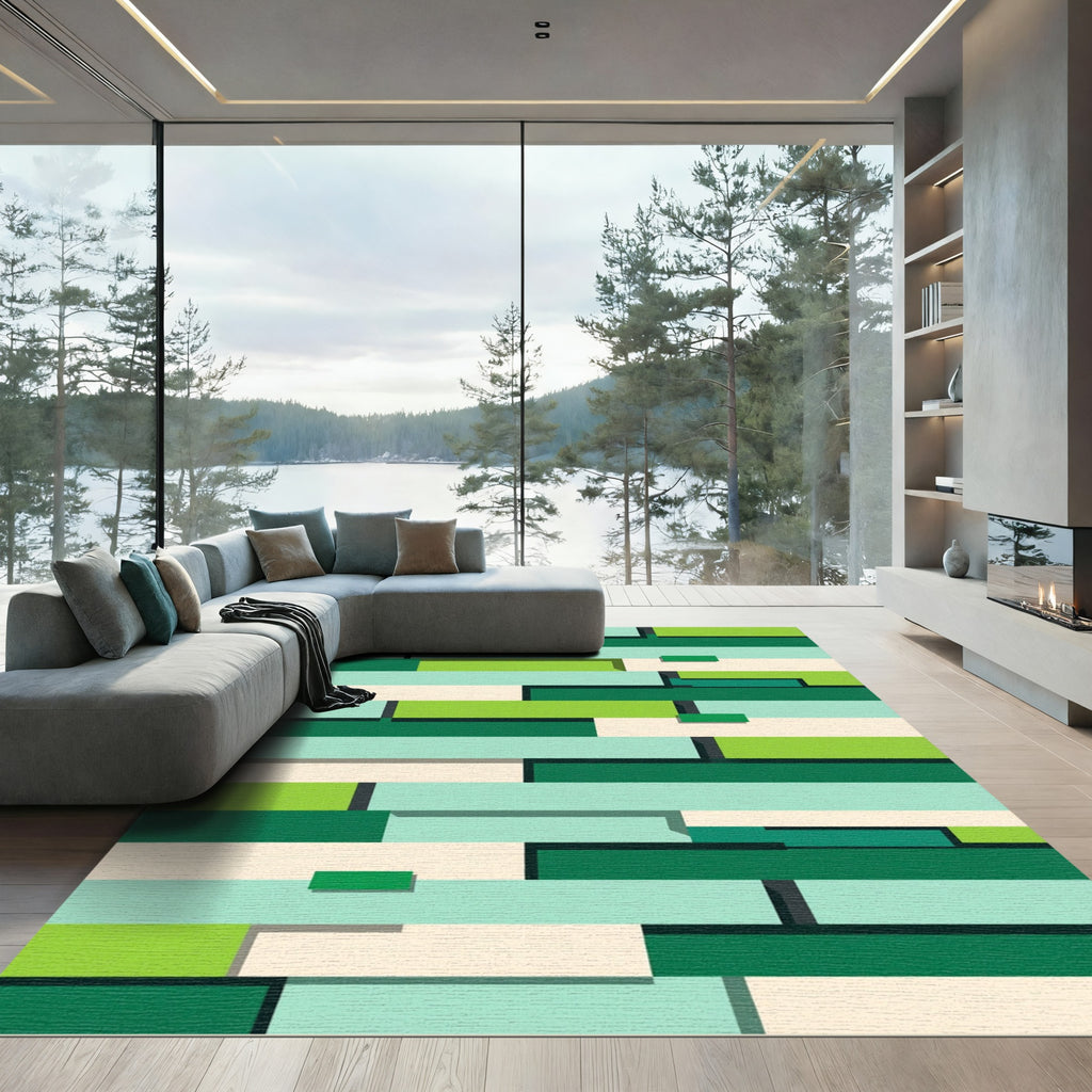 Modern Mint Green Geometric Block Rug