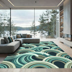 Aquatic Teal Wave Layered Arcs Rug