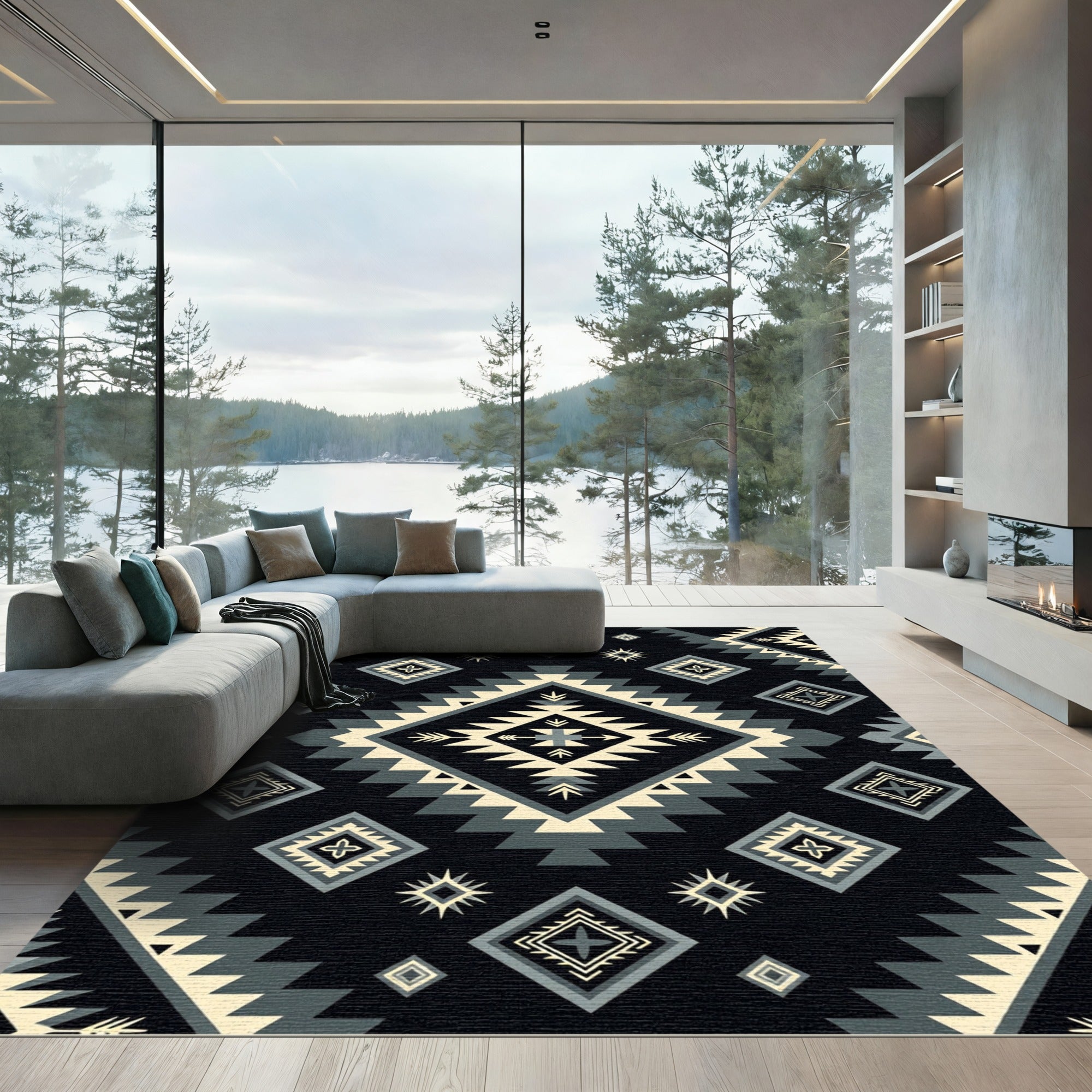 Black Geometric Diamond Native Inspired Rug