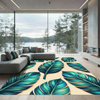 Lush Emerald Teal Tropical Foliage Rug