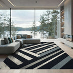 Modern Black White Gray Stripes Rug