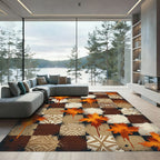 Abstract Geometric Ochre Ink Splatter Grid Rug