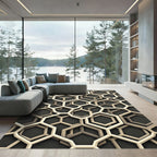 Cream Hexagonal Overlay Geometric Rug