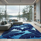 Deep Blue Tropical Leaf Water Vista Rug