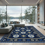 Elegant Navy and Gold Octagon Tile Rug