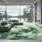Ethereal Emerald Watercolor Cloudscape Scenery Rug