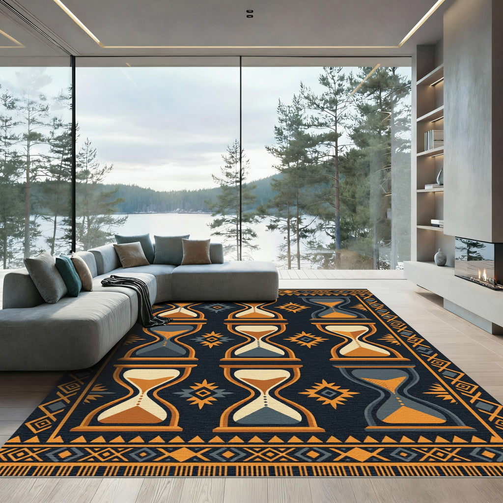 Hourglass Geometric Gold and Navy Decor Rug