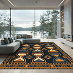 Hourglass Geometric Gold and Navy Decor Rug